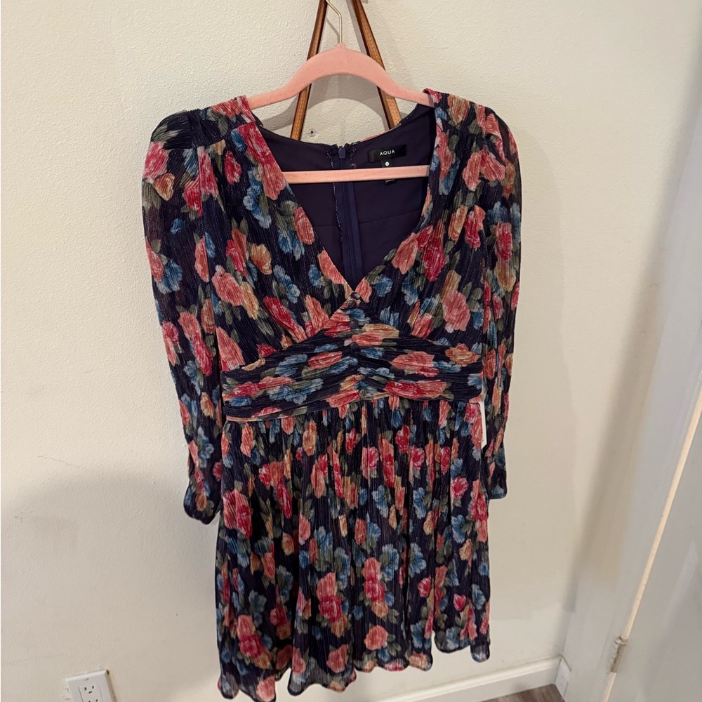 aqua floral dress long sleeve blue